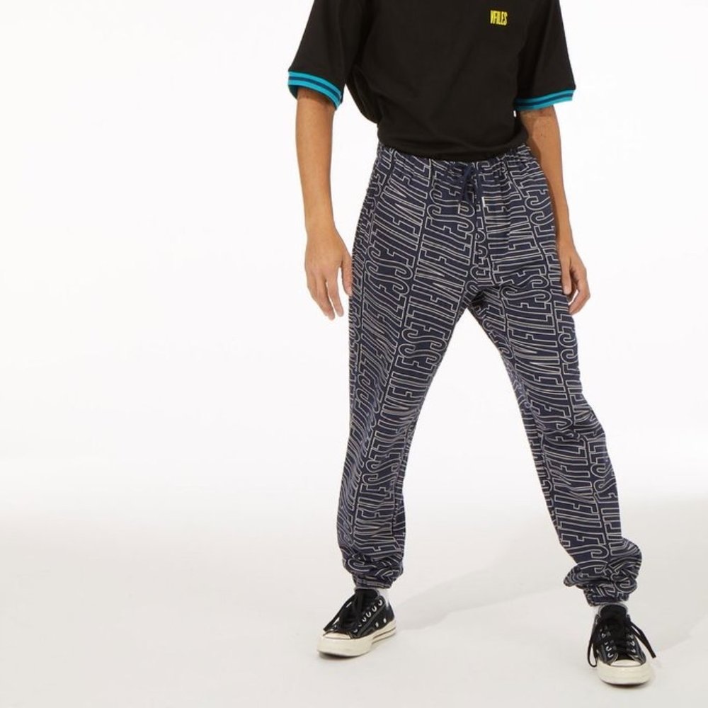 VFiles navy all over logo print cozy sweatpant joggers